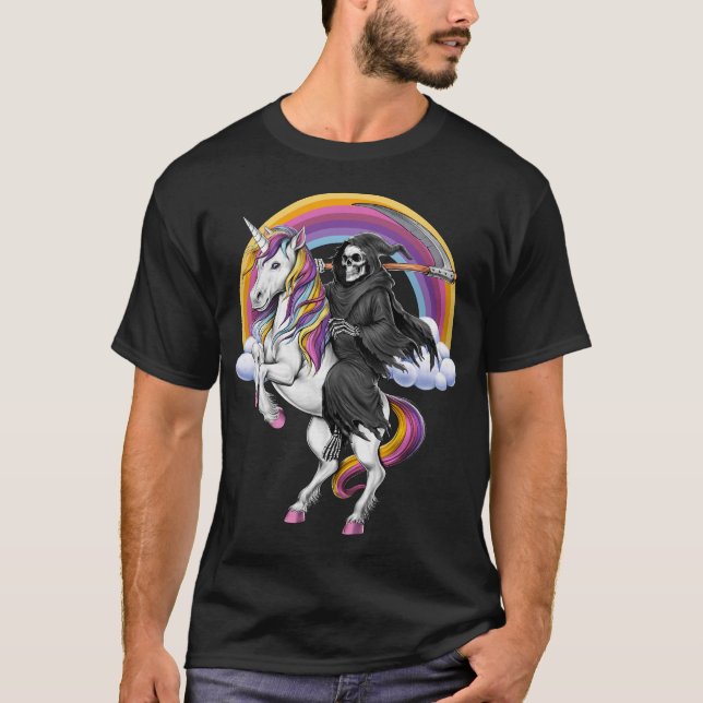 Grim Reaper Riding Unicorn T-Shirt (Front)