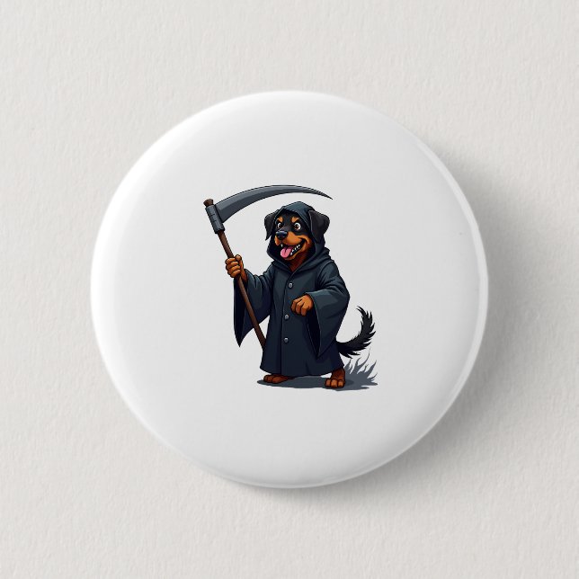 Grim Reaper Rottweiler Dog 6 Cm Round Badge (Front)