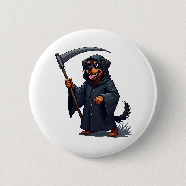 Grim Reaper Rottweiler Dog 6 Cm Round Badge (Front)