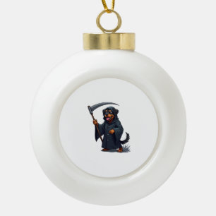 Grim Reaper Rottweiler Dog Ceramic Ball Christmas Ornament