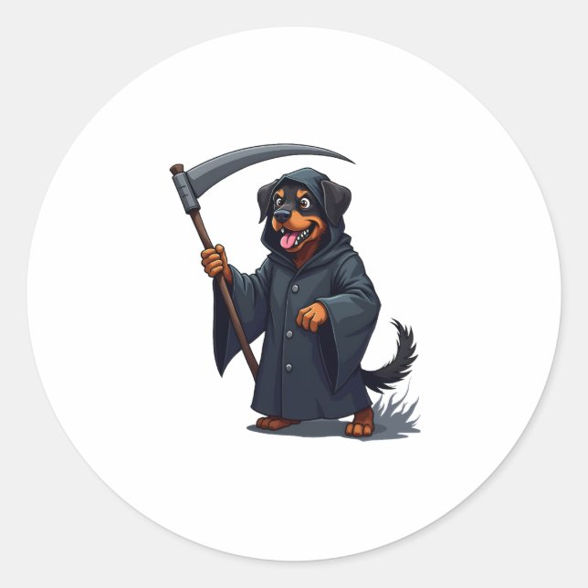 Grim Reaper Rottweiler Dog Classic Round Sticker (Front)