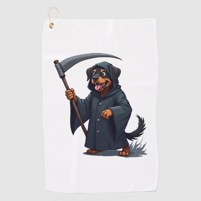 Grim Reaper Rottweiler Dog Golf Towel (Front)