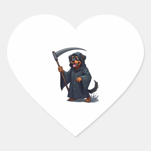 Grim Reaper Rottweiler Dog Heart Sticker (Front)