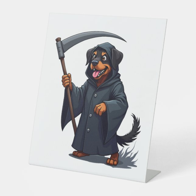 Grim Reaper Rottweiler Dog Pedestal Sign (Front)