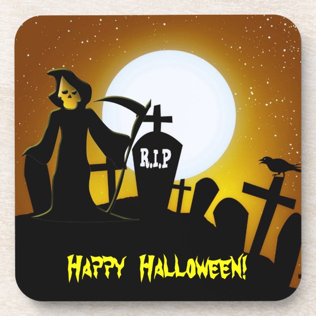 Grim Reaper Scary Halloween Coaster (Front)