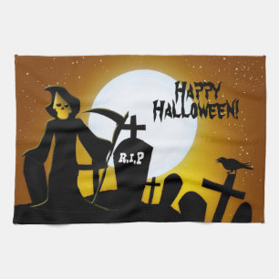 Grim Reaper Scary Halloween Tea Towel
