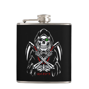 Grim Reaper Scythe Death Skeleton Bones Halloween Hip Flask