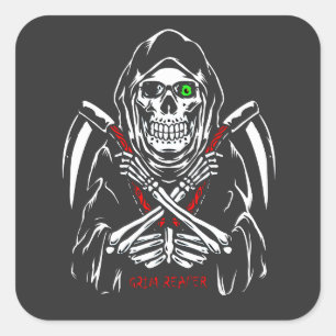 Grim Reaper Scythe Death Skeleton Bones Halloween Square Sticker