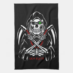 Grim Reaper Scythe Death Skeleton Bones Halloween Tea Towel