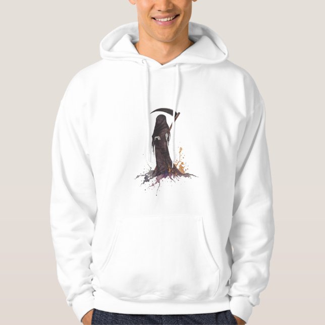 Grim Reaper Scythe Hoodie - Spooky Death Design. (Front)