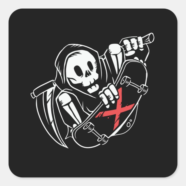 Grim Reaper Skater Square Sticker (Front)