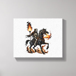 Grim Reaper Skeleton Riding Horse Flames Canvas Print