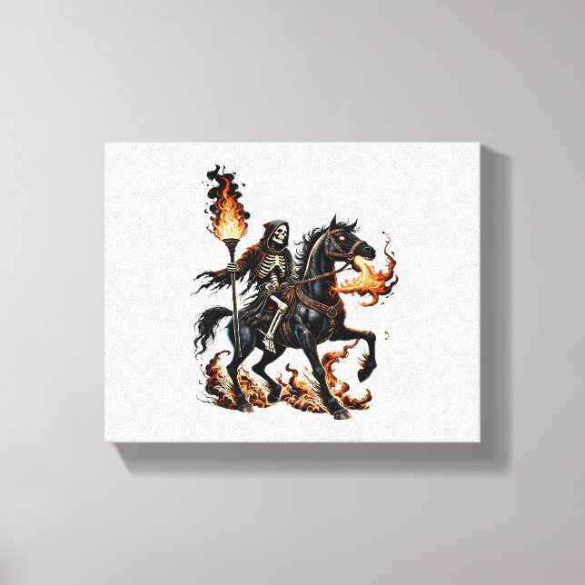 Grim Reaper Skeleton Riding Horse Flames Canvas Print (Front)