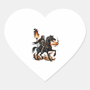Grim Reaper Skeleton Riding Horse Flames Heart Sticker