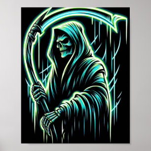 Grim Reaper Skeleton Skull Cool Halloween Heavy Me Poster