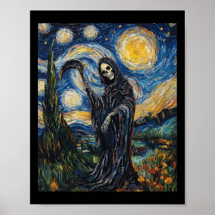 Grim Reaper Skeleton - Van Gogh Style - Starry Nig Poster