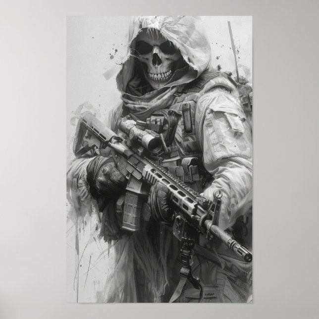 Grim Reaper Skeleton with Assault Rifle Poster (Front)