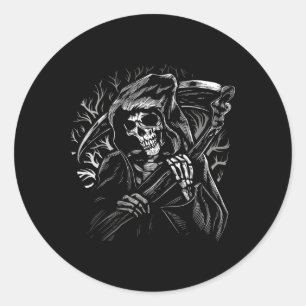 grim reaper skull death scythe dead gothic horror classic round sticker