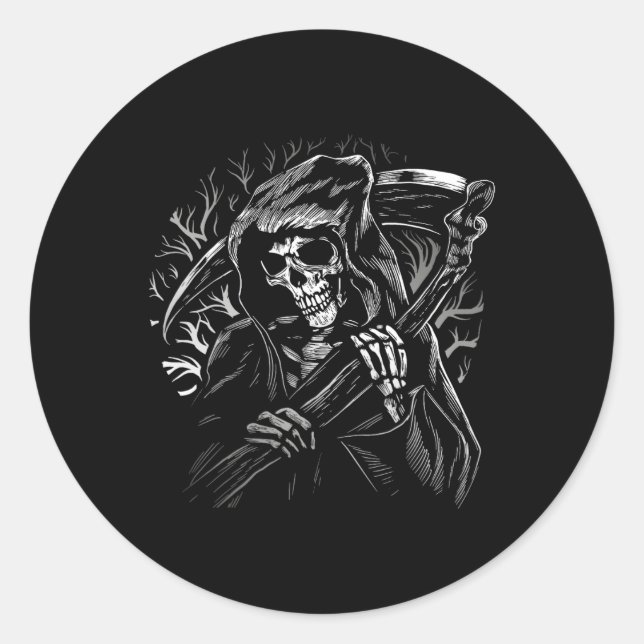 Grim Reaper Skull Death Scythe Dead Gothic Horror  Classic Round Sticker (Front)