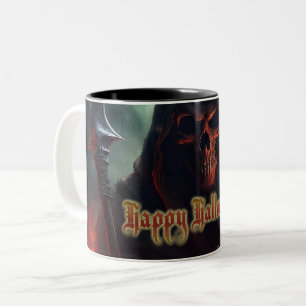 Grim Reaper Skull Halloween Spooky Art Two-Tone Coffee Mug