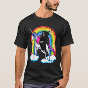Grim Reaper Skull Riding An Unicorn Death Unicorn T-Shirt