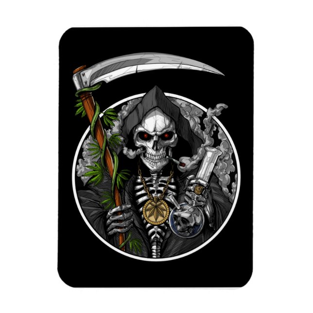 Grim Reaper Smoking Weed Flexible Photo Magnet (Vertical)