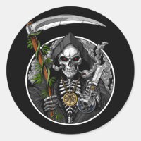 Grim reaper smoking weed scary sticker