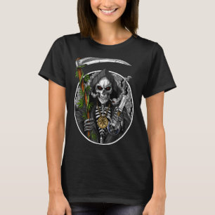 Grim Reaper Smoking Weed Smoking Skull Skeleton T-Shirt