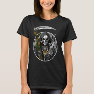 Grim Reaper Smoking Weed Smoking Skull Skeleton T-Shirt