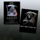 Grim Reaper Surprise Any Age Birthday Party Invitation<br><div class="desc">Celebrate any birthday in thrilling style with this Vintage Grim Reaper Surprise Birthday Invitation, perfect for fans of Halloween, horror, and all things spooky. Featuring a Grim Reaper cloaked in dark grey, purple, and red, holding a scythe while making a "Shhh" gesture, it’s the ideal way to keep your celebration...</div>