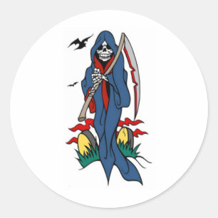 GRIM REAPER TATTOO PRINT CLASSIC ROUND STICKER
