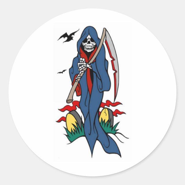 GRIM REAPER TATTOO PRINT CLASSIC ROUND STICKER (Front)