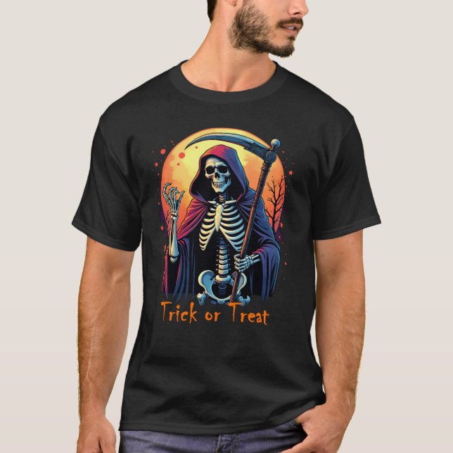 Grim Reaper Trick or Treat Halloween Tee (Front)