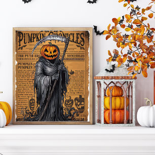 Grim Reaper Vintage Style Halloween Newspaper Poster
