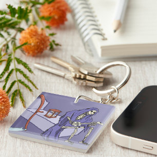 Grim Reaper Waiting with Hourglass Key Ring