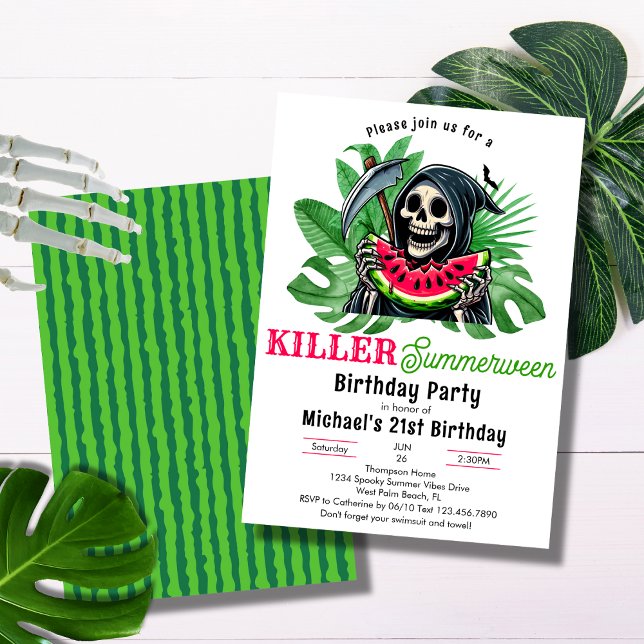 Grim Reaper Watermelon Summerween Birthday Party Invitation (Creator Uploaded)