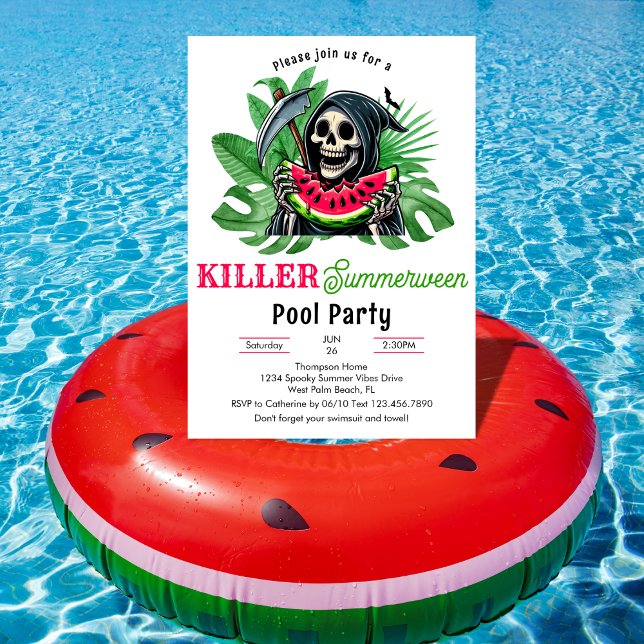 Grim Reaper Watermelon Summerween Pool Party Invitation (Creator Uploaded)