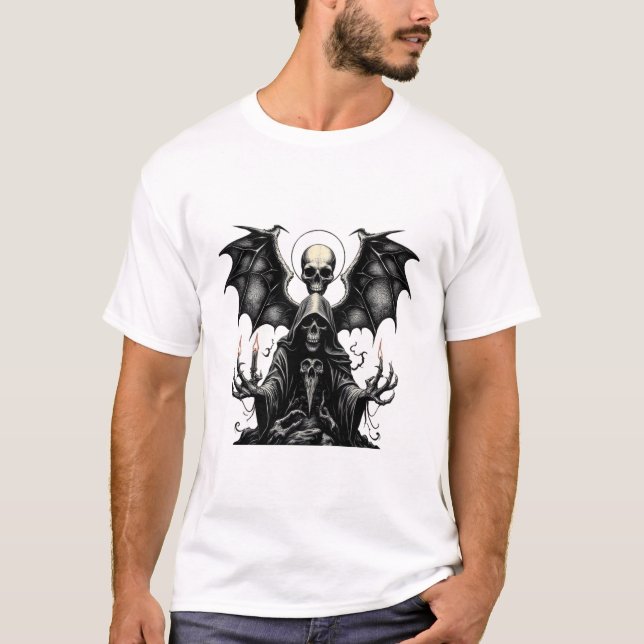 Grim Reaper with Bat Wings and Candles - Dark T-Shirt (Front)