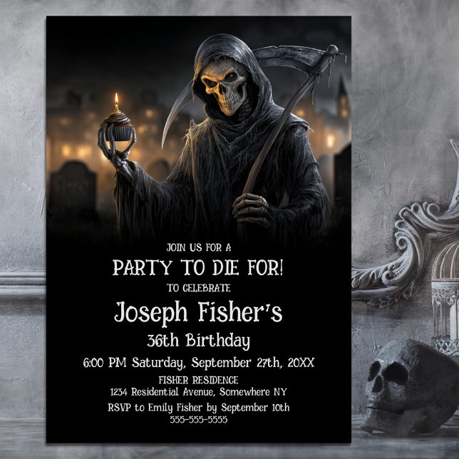 Grim Reaper with Cupcake Birthday Party Invitation (Creator Uploaded)