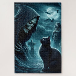 Grim Reeper and Black Cat Halloween Jigsaw Puzzle