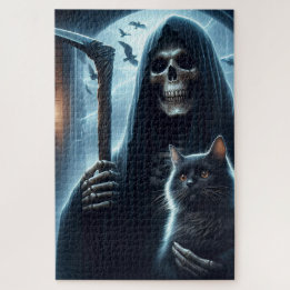 Grim Reeper and Black Cat Halloween Jigsaw Puzzle