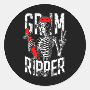 Grim Ripper Skateboarding Halloween Zombie Skater Classic Round Sticker