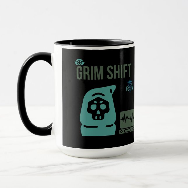 Grim Shift Nurse- 15 oz Dark Humour Reaper Coffee Mug (Left)