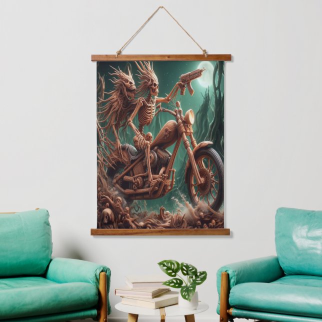 Grimbone and Skulldust, mounted their big chopper  Hanging Tapestry (Living Room)