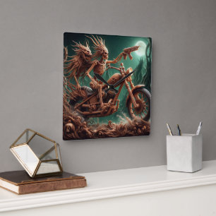 Grimbone and Skulldust, mounted their big chopper Square Wall Clock