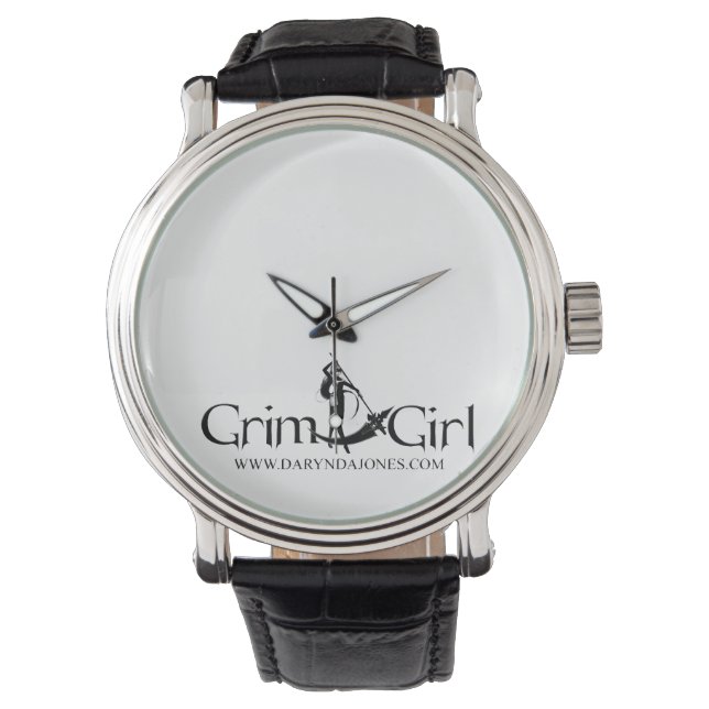 GrimGirl Black Leather Watch (Front)