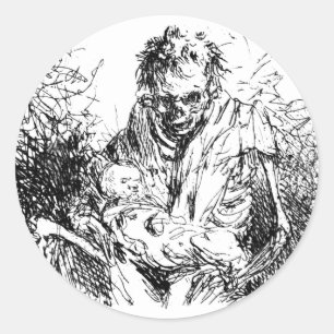 Grimm Reaper Death skeleton baby Horror abstract Classic Round Sticker