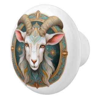 Grimmloch Goat Emblem Fantasy RPG Ceramic Knob