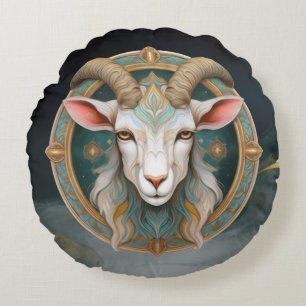 Grimmloch Goat Emblem Fantasy RPG Round Cushion