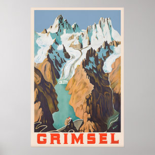Grimsel Vintage Travel Poster Print  Swiss Retro